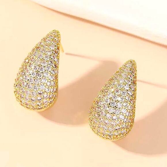 Gold Zircon Water Drop Earrings Luxury Exquisite Tear Drop Gold Plated Gift - Picture 8 of 13